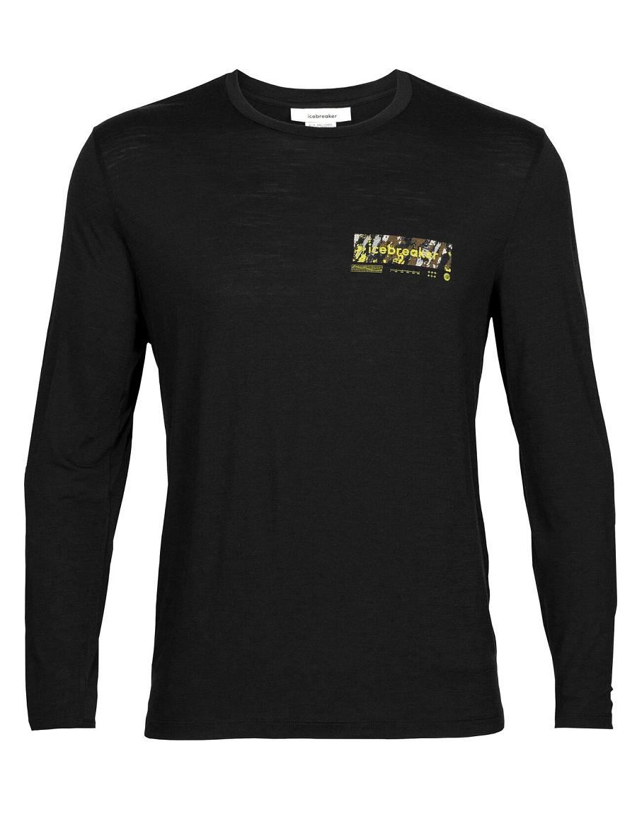 Men's Icebreaker Merino Tech Lite II T-Shirt Summit Tread Long Sleeve Black | CA 1710CTVE